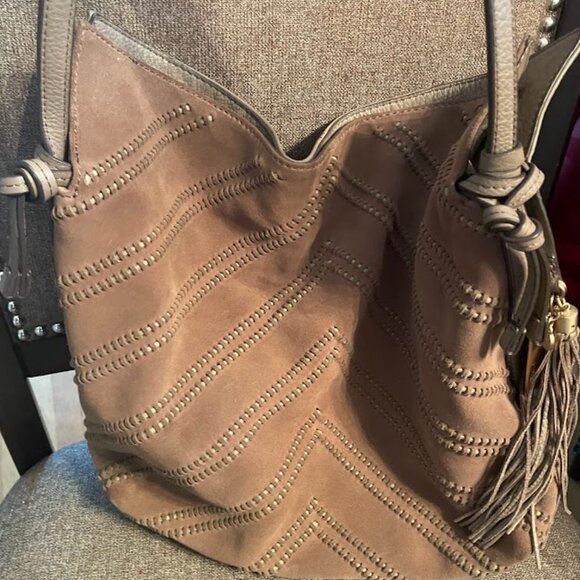 Nella Leather and Suede Hobo Bag Vince Camuto, Mink color - Picture 3 of 16